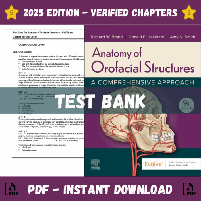 Test Bank - Anatomy of Orofacial Structures, 9th Edition (Richard W. Brand ,2024)