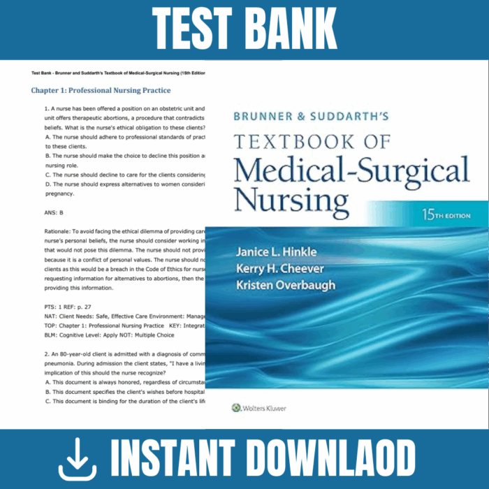 Test Bank - Brunner & Suddarth's Textbook of Medical-Surgical Nursing, 15th Edition, (Hinkle, 2023)