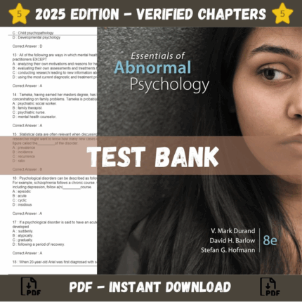 Test bank - Essentials of Abnormal Psychology 8th Edition (V. Durand, 2018)