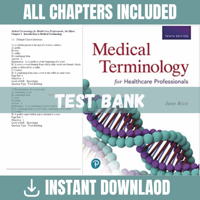 Test Bank - Medical Terminology for Healthcare Professionals, 10th Edition (Ann Ehrlich, Carol L. Schroeder, 2021)