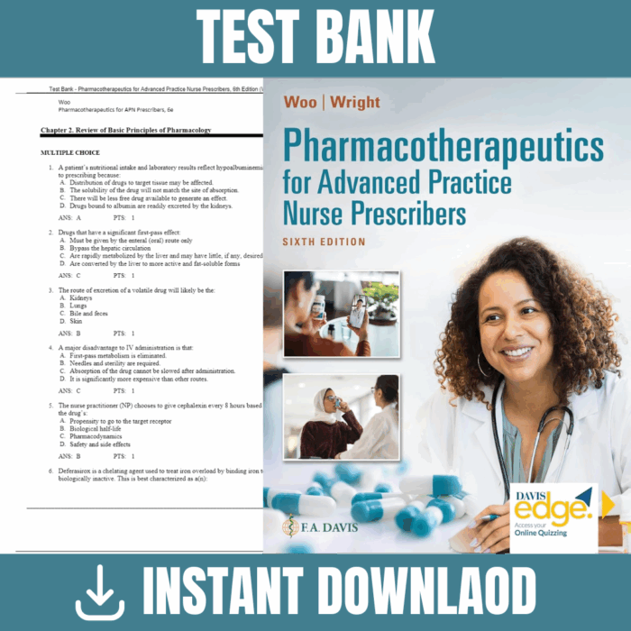 Pharmacotherapeutics for Advanced Practice Nurse Prescribers, 6th Edition (Woo, 2024) Test Bank