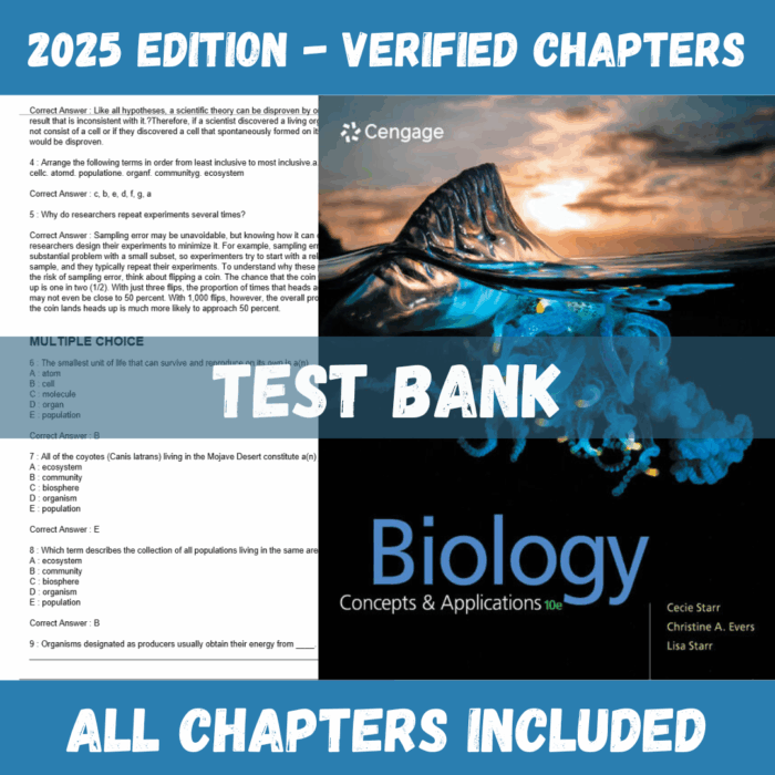 Test Bank - Biology: Concepts and Applications, 10th Edition (Cecie Starr, 2017)
