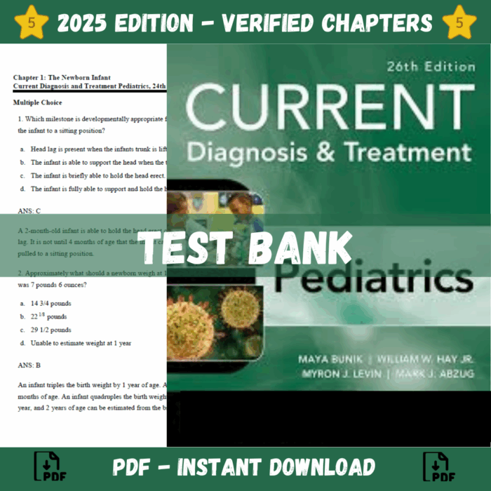 Test Bank - CURRENT Diagnosis & Treatment Pediatrics, 26th Edition (Bunik)